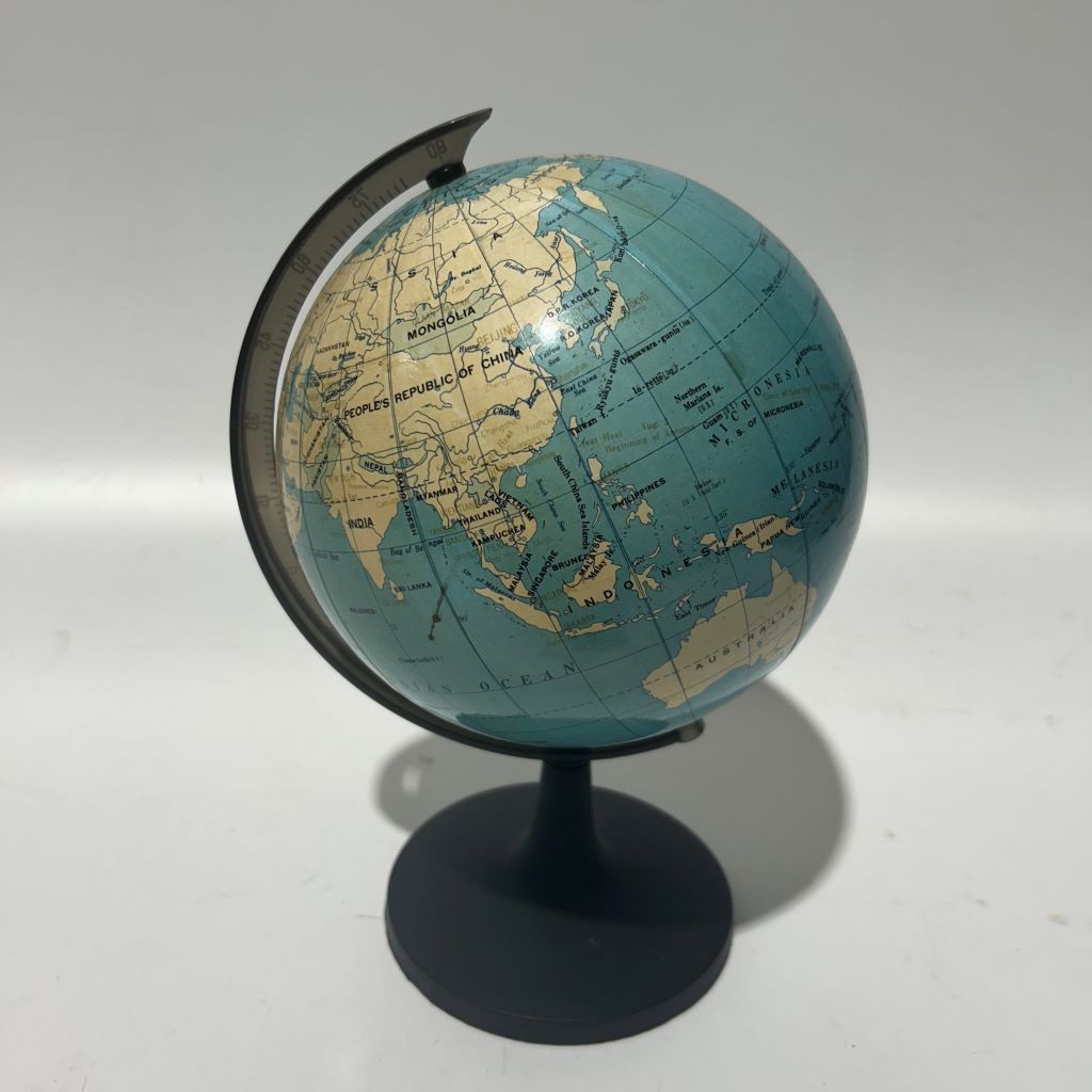 GLOBE, Medium Blue on Black Base 30cmH